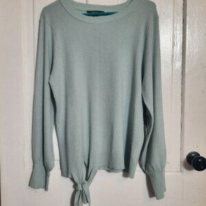 Celadon Simply Vera Wang Balloon Sleeve Waffle Knit Tie Hem Mint Green Sweater